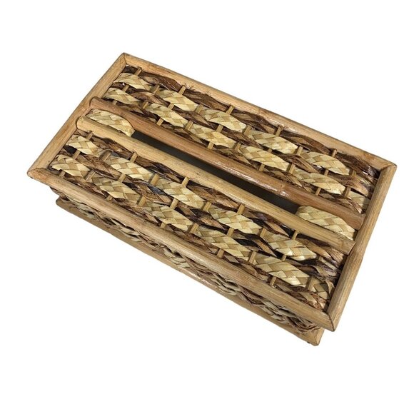 Wicker Basket Tissue Box Cover 3x6x11 Boho Home Bathroom Decor - Picture 1 of 2